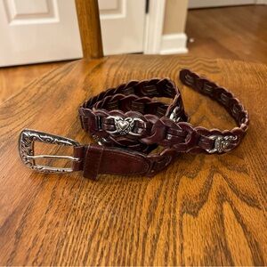 Vintage Brighton Brown Leather Belt with Silver Heart Embellishments